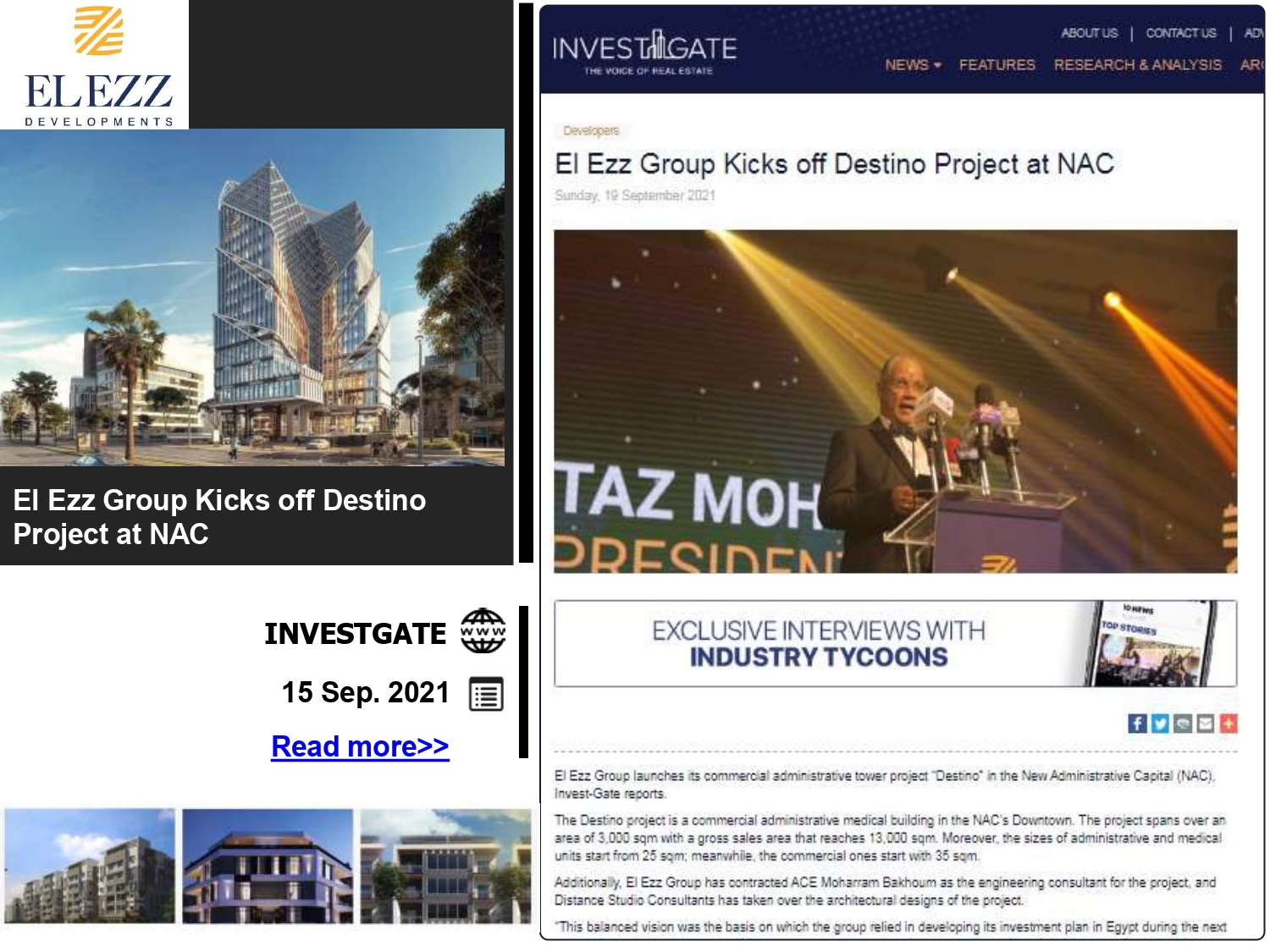 Press coverage of the launch of the Destino Business Complex New Capital